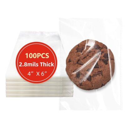 100 Clear Self-Sealing Cellophane Bags for Cookies and Gifts