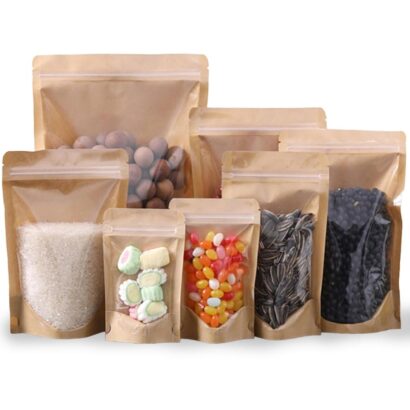100 Pack Kraft Resealable Bags with Clear Front: Ideal for Bulk Pouches