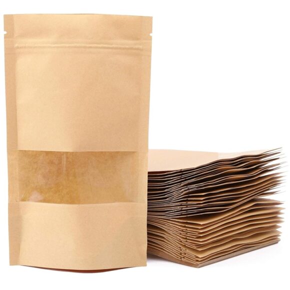 100pcs Kraft Paper Treat Bags with Window for Snacks and Cookies