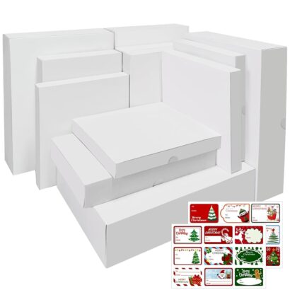 12 Assorted White Shirt Boxes with Stickers for Perfect Gift Wrapping