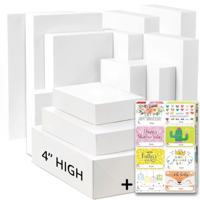 12 Versatile White Gift Wrap Boxes with Lids & 80 Occasion Tags