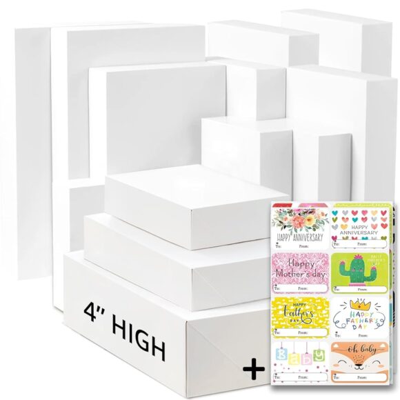 12 Versatile White Gift Wrap Boxes with Lids & 80 Occasion Tags