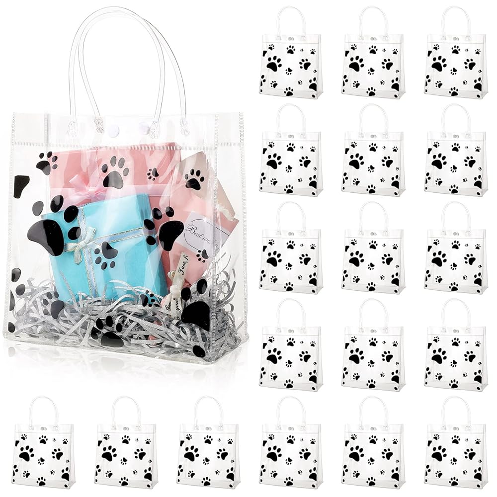 20 Pack Clear PVC Dog Paw Gift Bags for Pet Parties and Treats