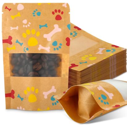 200 Paw Dog Treat Bags: Perfect Resealable Kraft Pouches for Canines