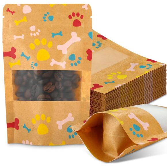 200 Paw Dog Treat Bags: Perfect Resealable Kraft Pouches for Canines