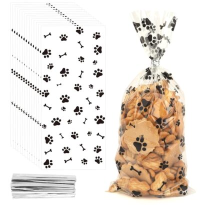 200 PCS Dog Print Cellophane Bags for Treats and Party Favors