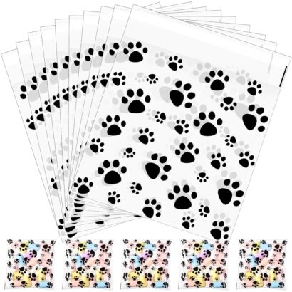 200 Pcs Paw Print Plastic Bags for Pet Party Treats and Decor