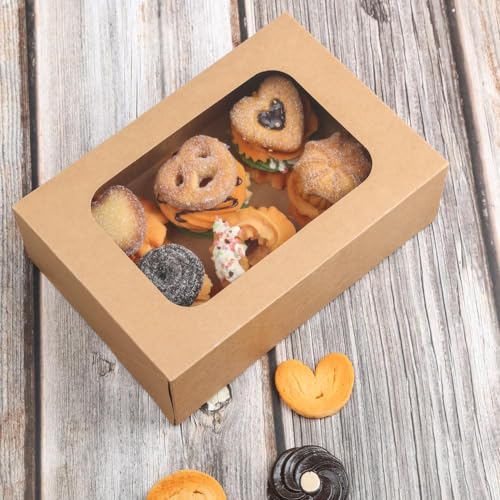 24 Pcs Brown Cookie Boxes with Window for Easy Holiday Gifting