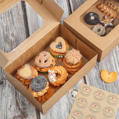 24 Pcs Brown Cookie Boxes with Window for Easy Holiday Gifting