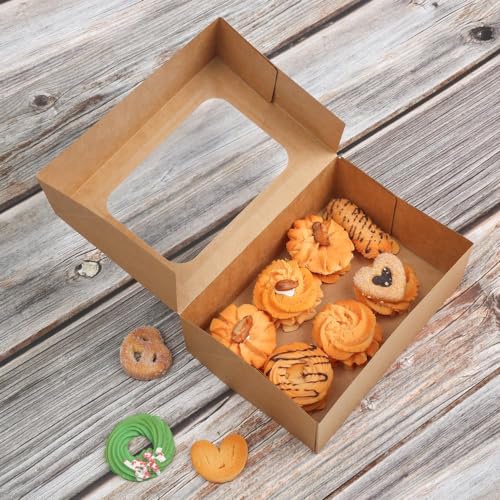 24 Pcs Brown Cookie Boxes with Window for Easy Holiday Gifting
