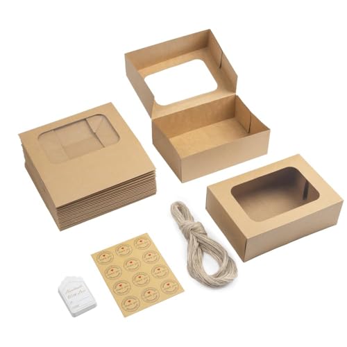 24 Pcs Brown Cookie Boxes with Window for Easy Holiday Gifting