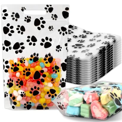 50Pcs Black Dog Paw Zip Lock Bags for Party Favors and Treats