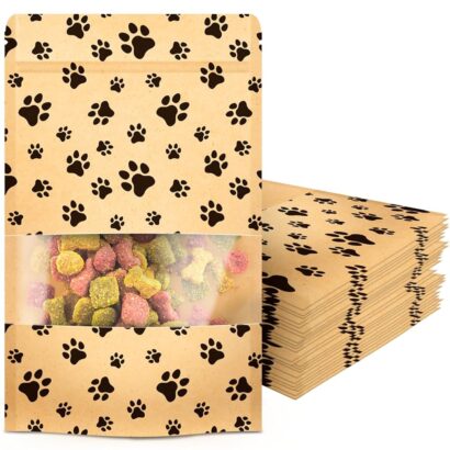 ALBEN 50-Pack Paw Print Dog Treat Bags: Ideal for Pet Treats!