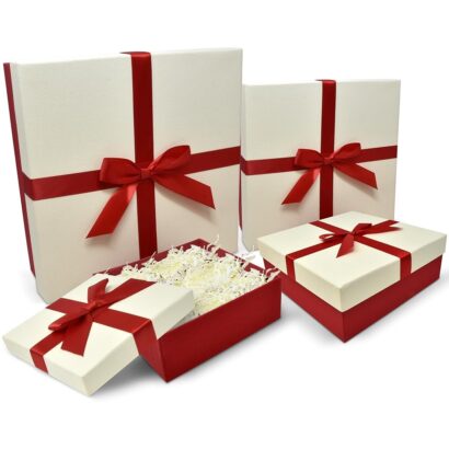 Charming Red & Off-White Nesting Gift Boxes for Holiday Gifting