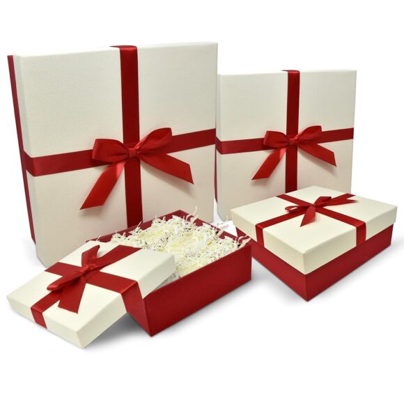 Charming Red & Off-White Nesting Gift Boxes for Holiday Gifting