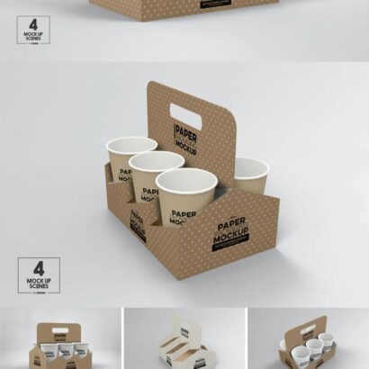 Creative Mockups for Paper Six Cup Carrier Packaging Designs