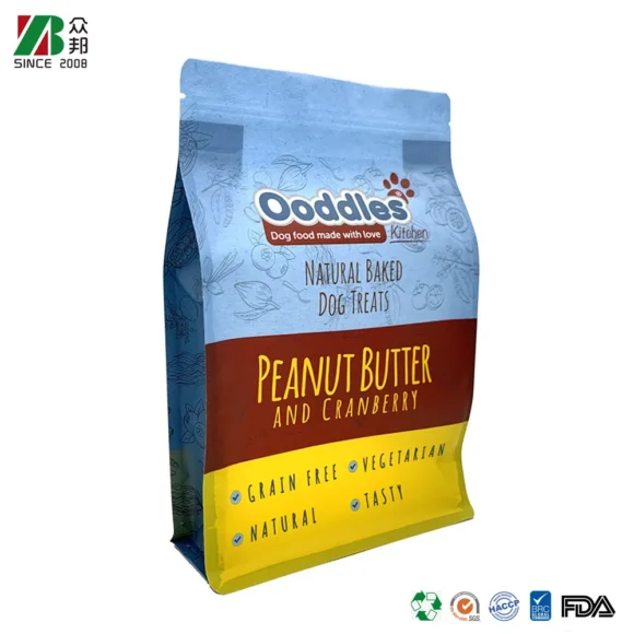 Custom Flat Bottom Plastic Bags for Pet Food & Treats with Zipper