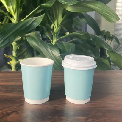 Custom Logo Disposable Blue Double Wall Paper Mugs for Coffee To-Go