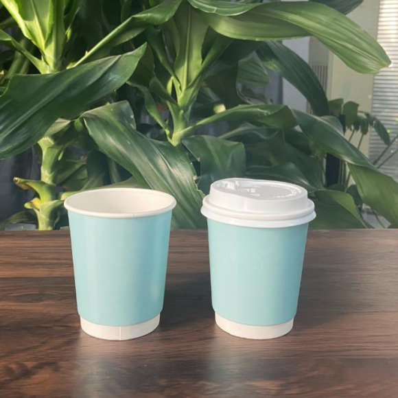 Custom Logo Disposable Blue Double Wall Paper Mugs for Coffee To-Go
