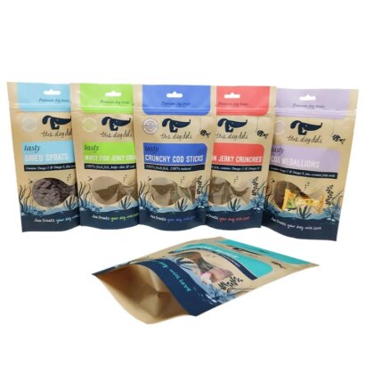 Custom Resealable Kraft Pouch Bags for Pet Treat Packaging