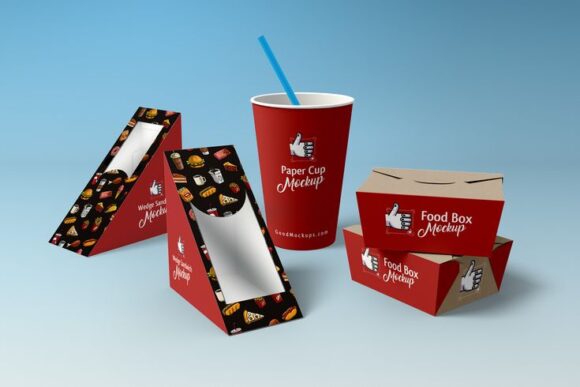Free Mockup PSD: Sandwich, Food Box, and Paper Cup Packaging