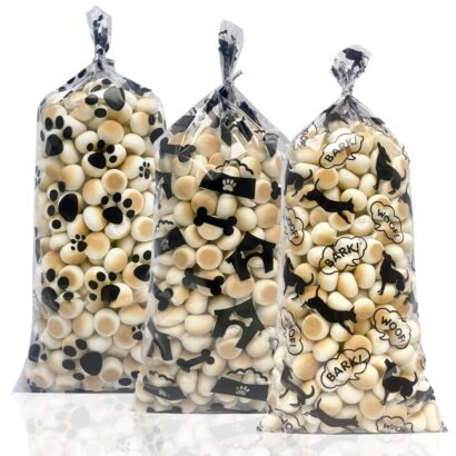 Fun Paw Print Treat Bags for Pet Parties: 120 Count with Ties