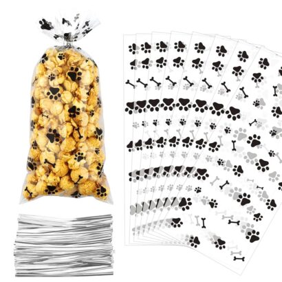 Paw Print Dog Treat Bags: 100 Pack for Pet Treats and Gifts