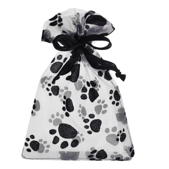 SHYRABBIT 4x6 Inch White Organza Bags with Paw Print Design - 100 Pack