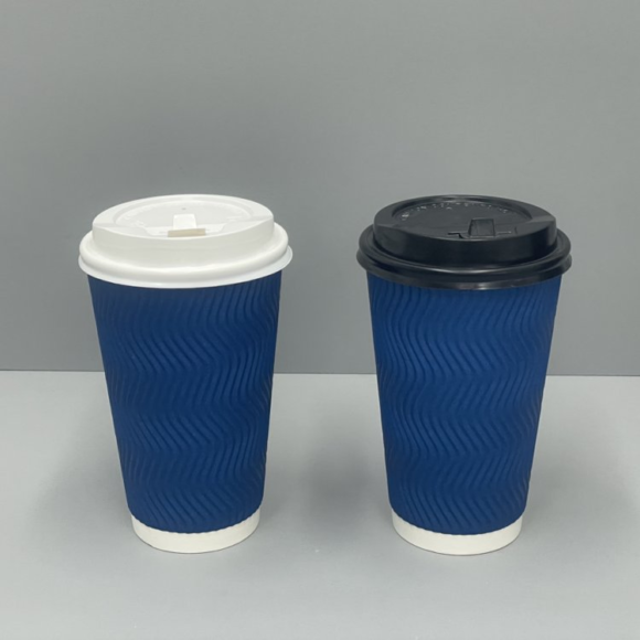 Stylish 12 Oz Black Ripple Wall Coffee Cups with Lids for Your Beverage