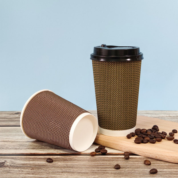 Stylish 16 Oz Insulated Brown Ripple Wall Cups for Hot Drinks On-the-Go