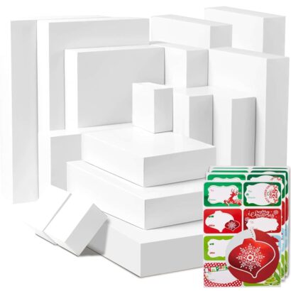 Stylish White Gift Wrap Boxes & Foil Christmas Tag Stickers for Clothes