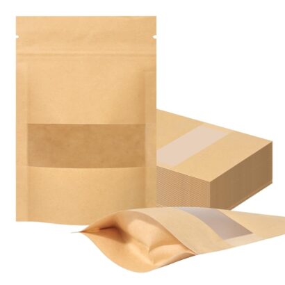 Versatile 100 Pcs Resealable Kraft Paper Bags with Matte Window