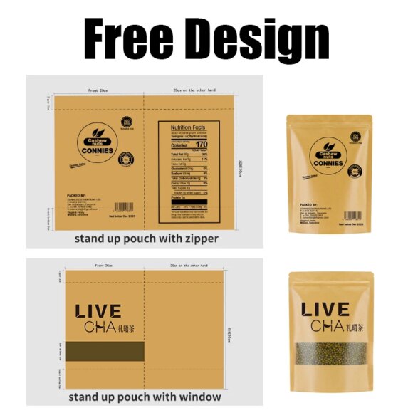 Versatile Brown Kraft Ziplock Pouches with Clear Window for Food Storage