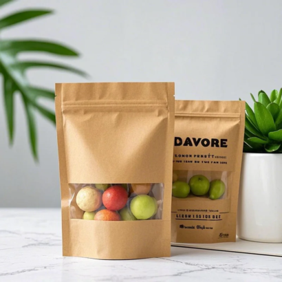 Versatile Brown Kraft Ziplock Pouches with Clear Window for Food Storage