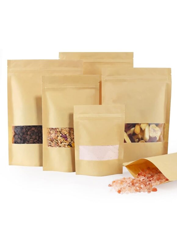 Versatile Kraft Paper Bags: 100 Pcs Stand Up Pouches for Easy Storage