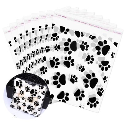 Waline 300 Pcs Black Paw Print Treat Bags for Pet Parties